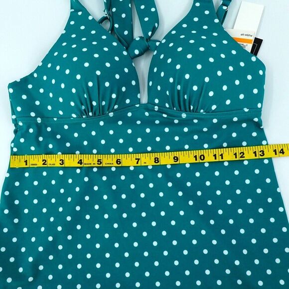Polka Dot Tankini Swimsuit Womens Small Emerald Push Up Bathing Suit Cruise - Picture 14 of 16